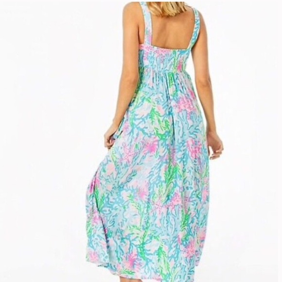 Lilly Pulitzer Sabrinah Midi Sleeveless Dress Coral Bay Blue White Pink Green - Picture 11 of 11